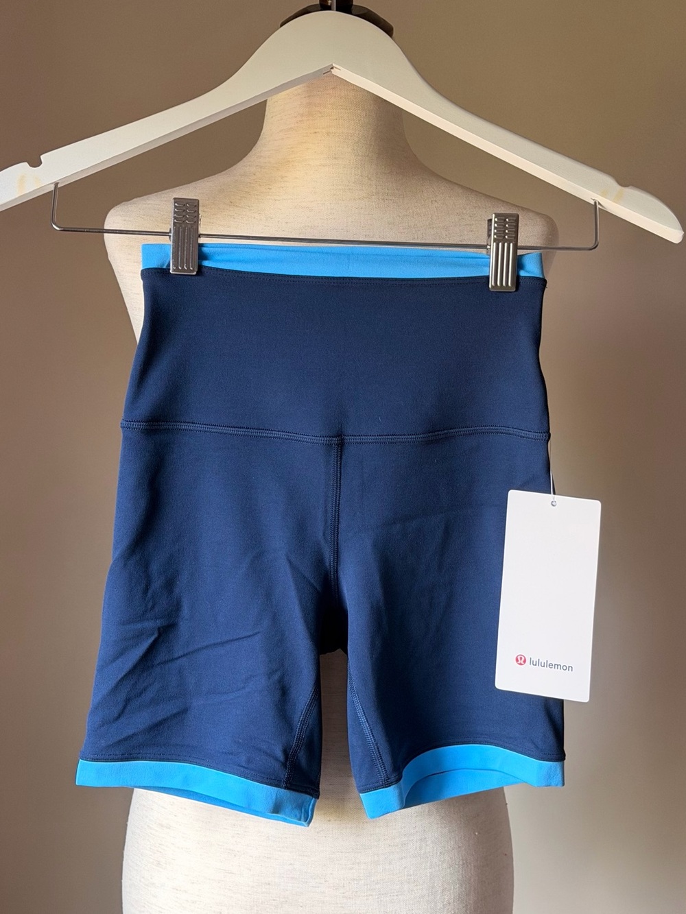 lululemon athletica Navy High-Waisted 6” Biker Shorts with Light Blue Trim - Picture 2 of 6